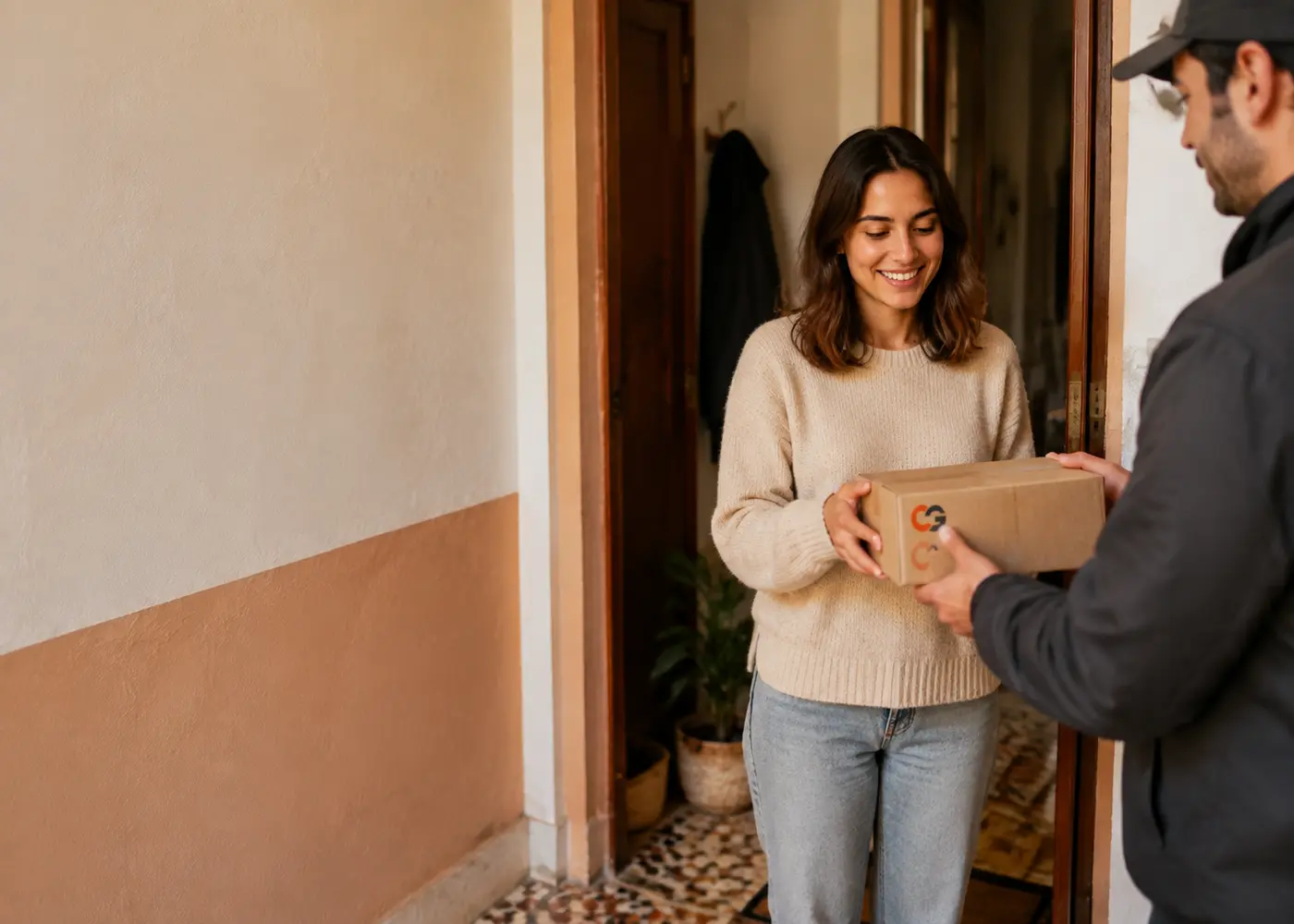 Cliente recibiendo un paquete de CNCartGo en España