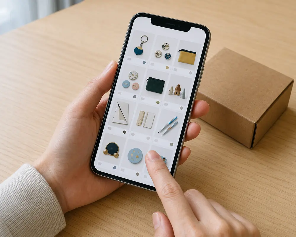 スマートフォンで中国商品を選ぶ利用者の手元