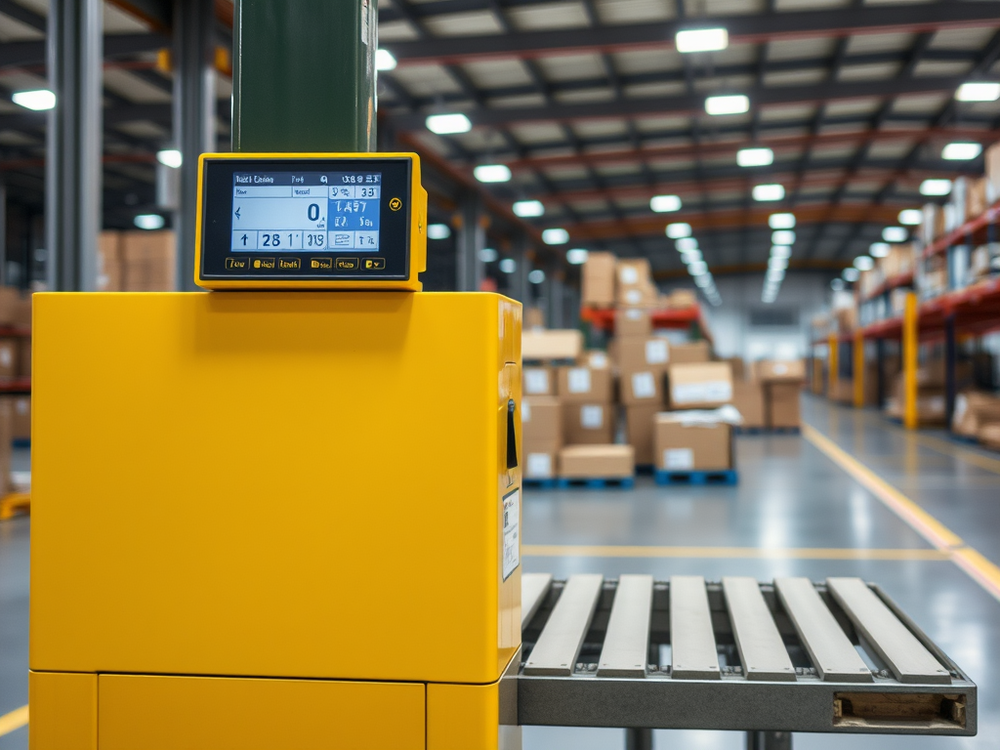 Parcel scale in a warehouse used to confirm actual package weight before international shipping