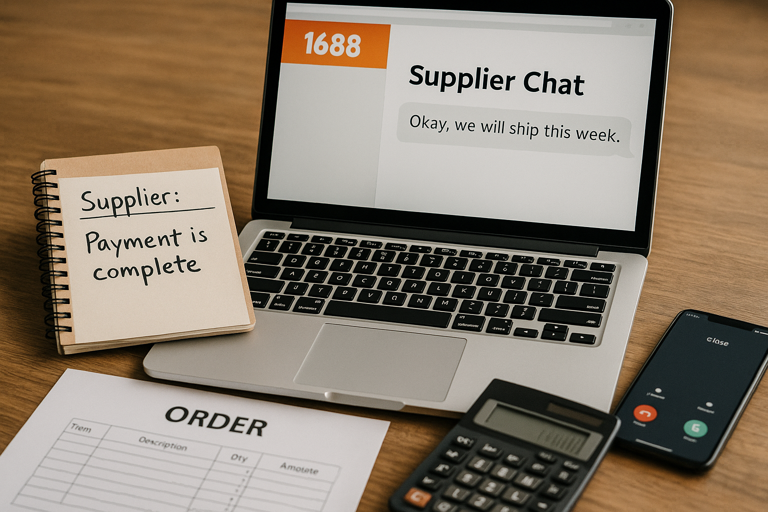 Supplier communication and payment planning for a 1688 order