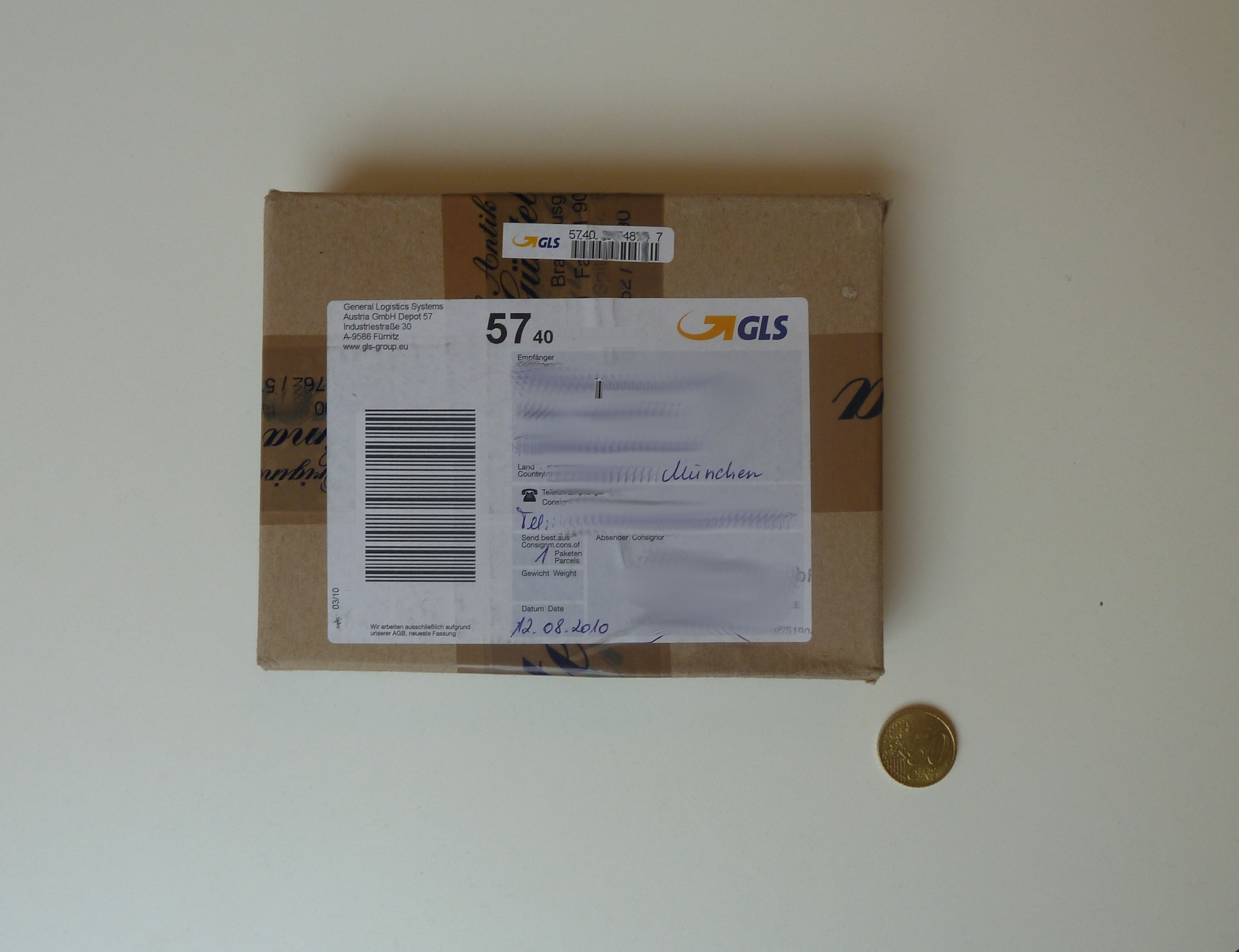 Labeled parcel prepared for final delivery handling