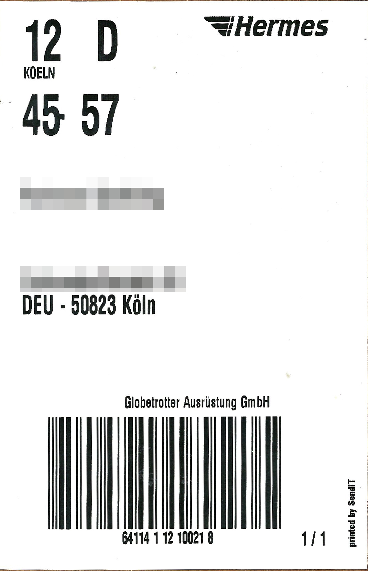 Parcel label attached to a shipment ready for carrier scanning