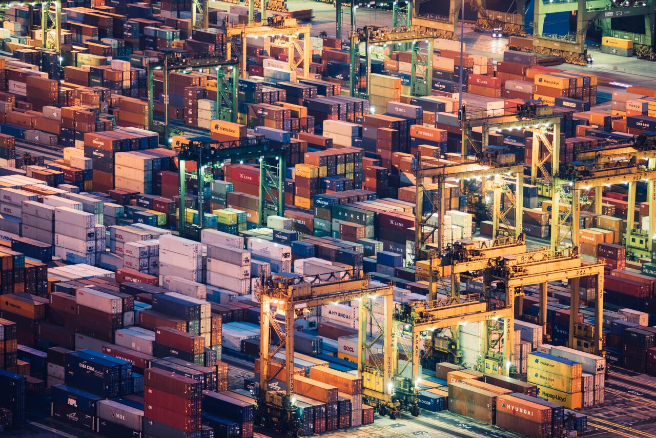 Container terminal handling import and export freight