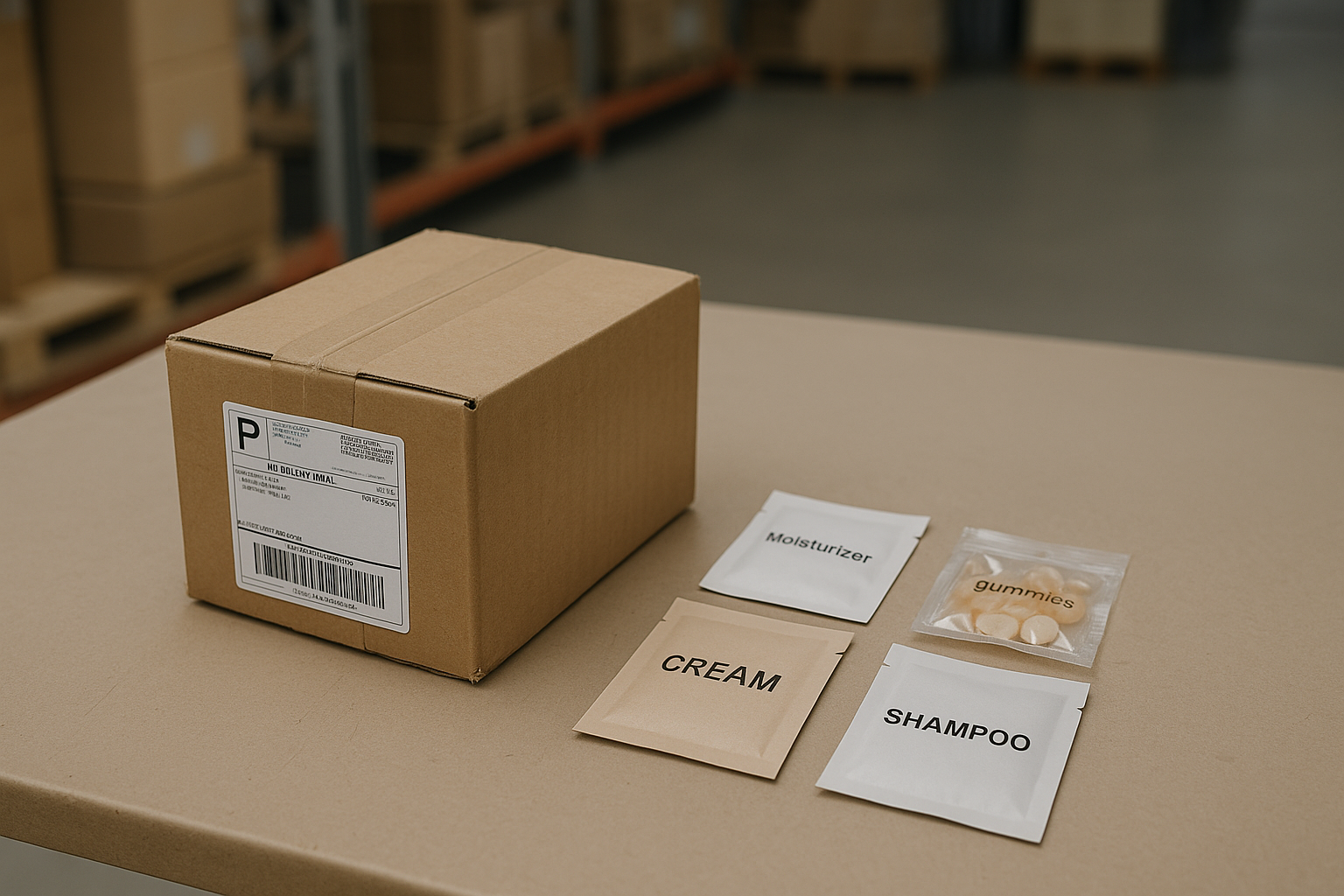 Warehouse staff checking a compact 1688 sample parcel, labels, and finish consistency under neutral light