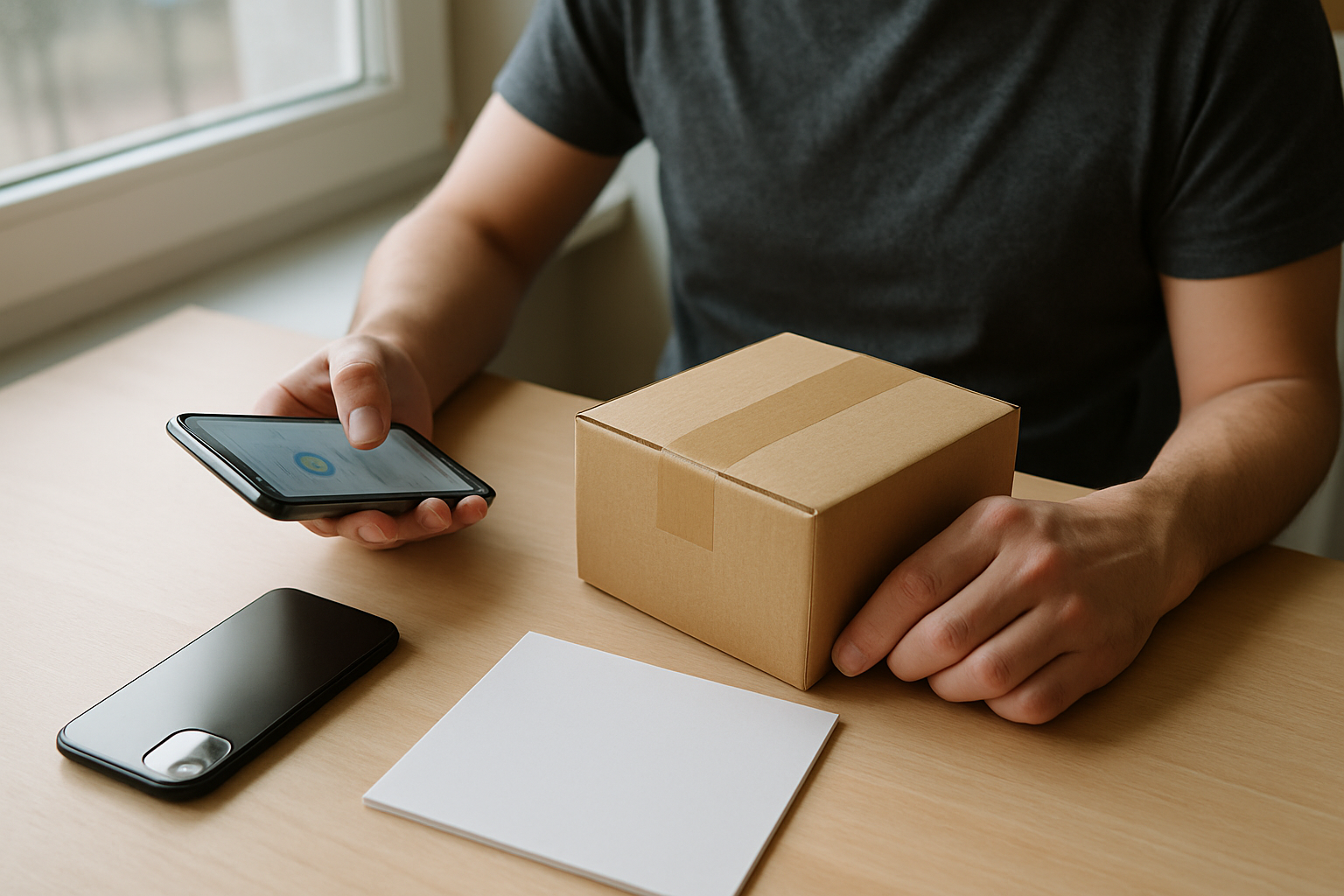 Buyer checking parcel paperwork before international shipping from China
