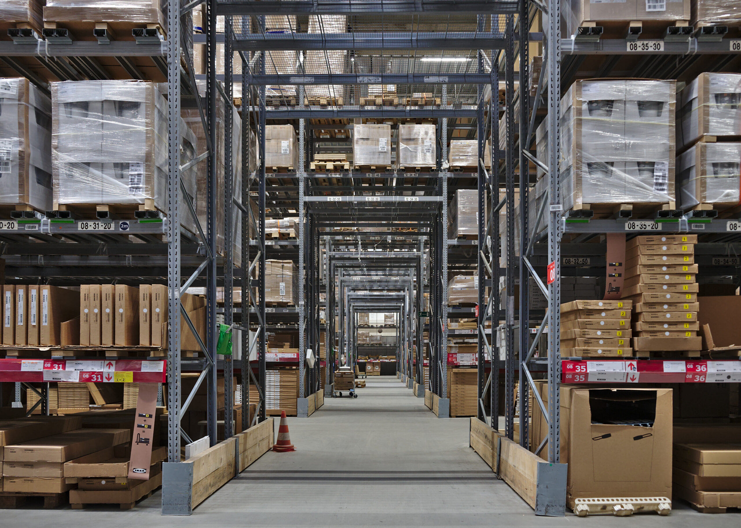 Warehouse shelving and self-serve stock area