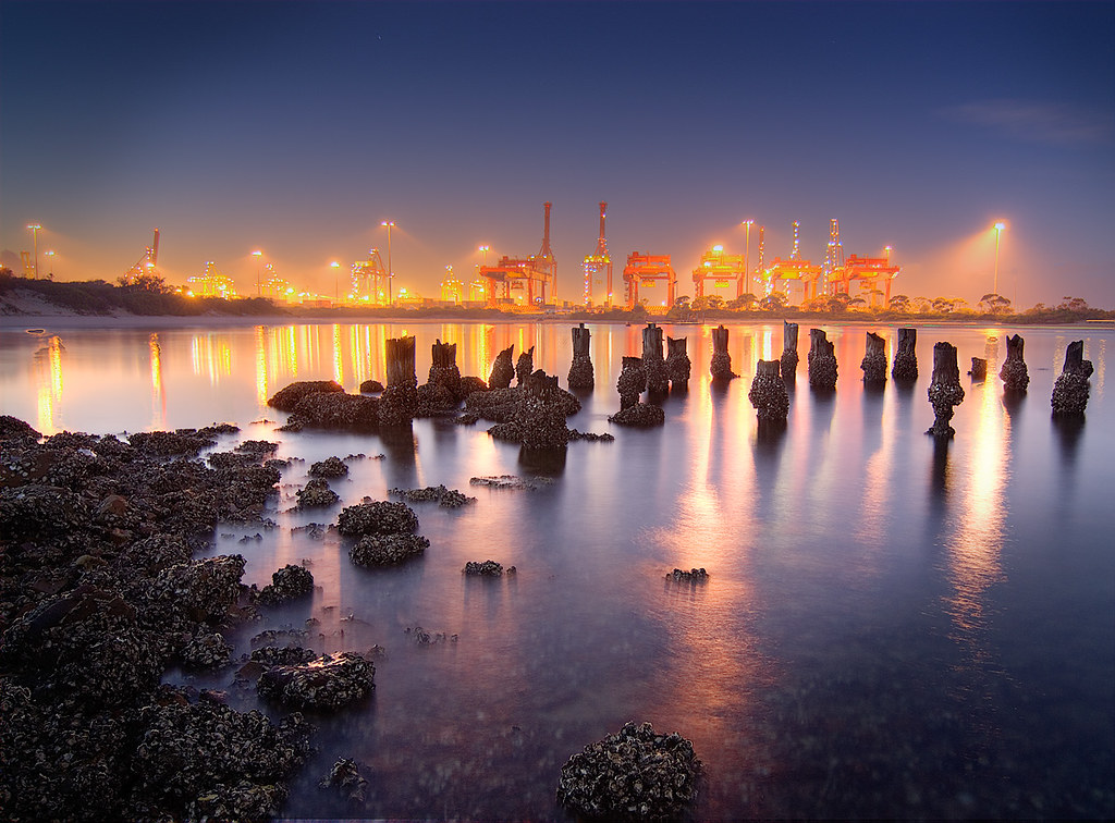 Port Botany container terminal at sunrise
