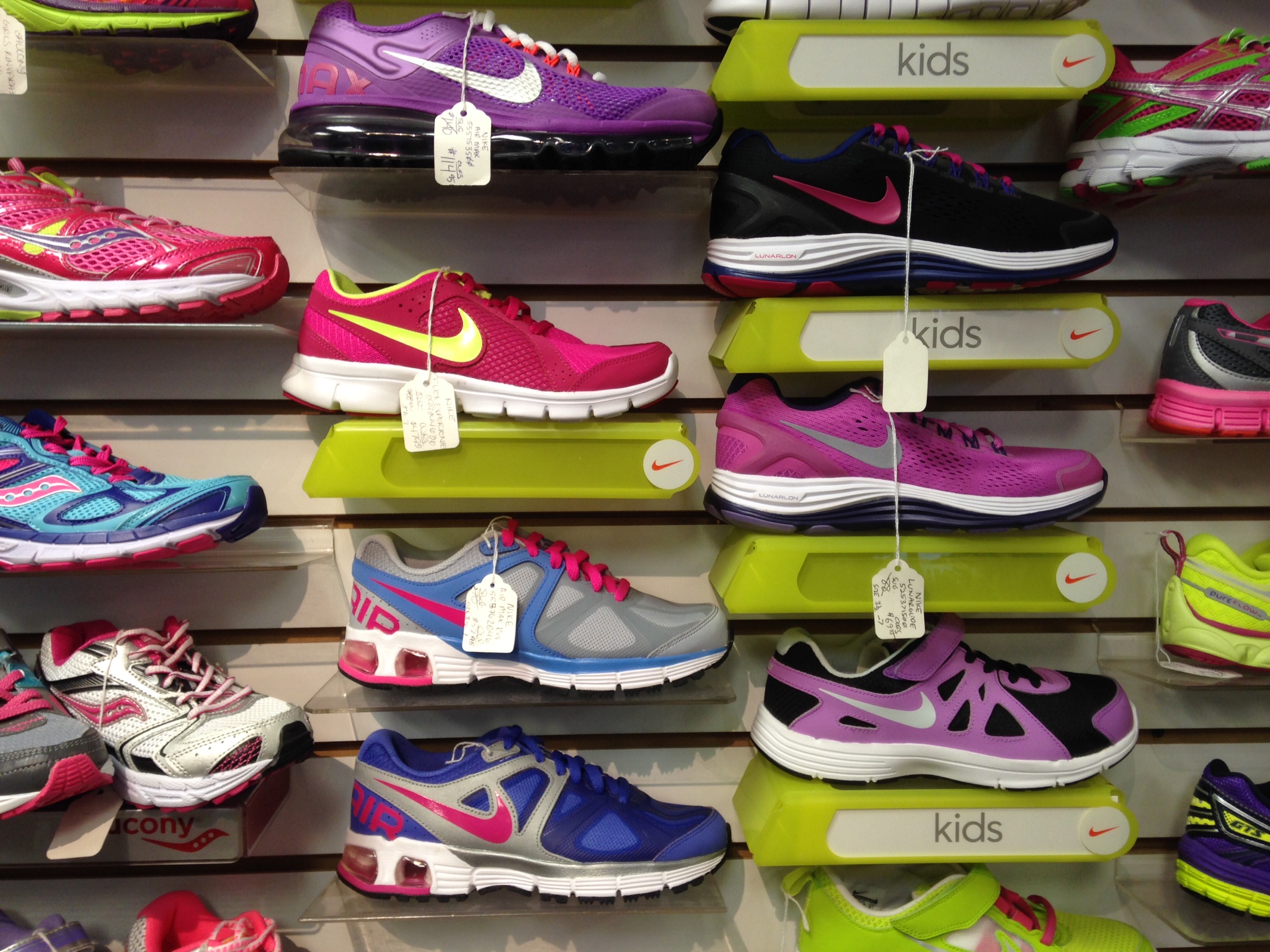 Sneaker retail display with multiple running shoes