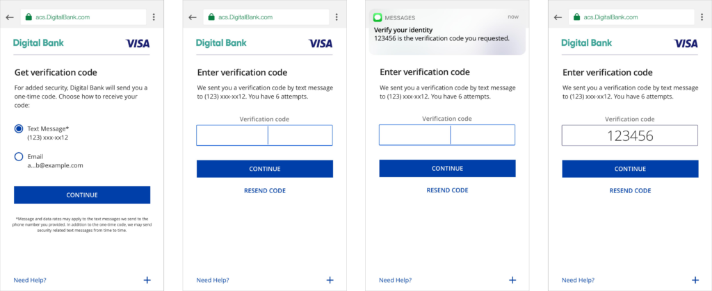 3D Secure verification screen asking for a one-time code during online checkout