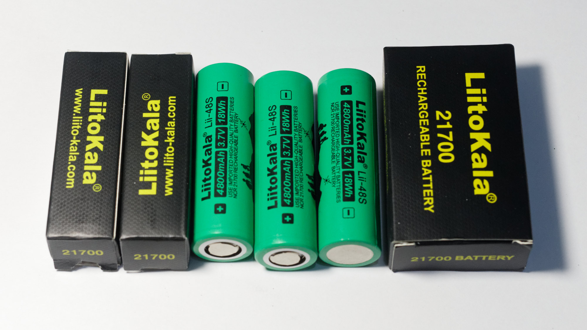 Rechargeable lithium batteries arranged on a table