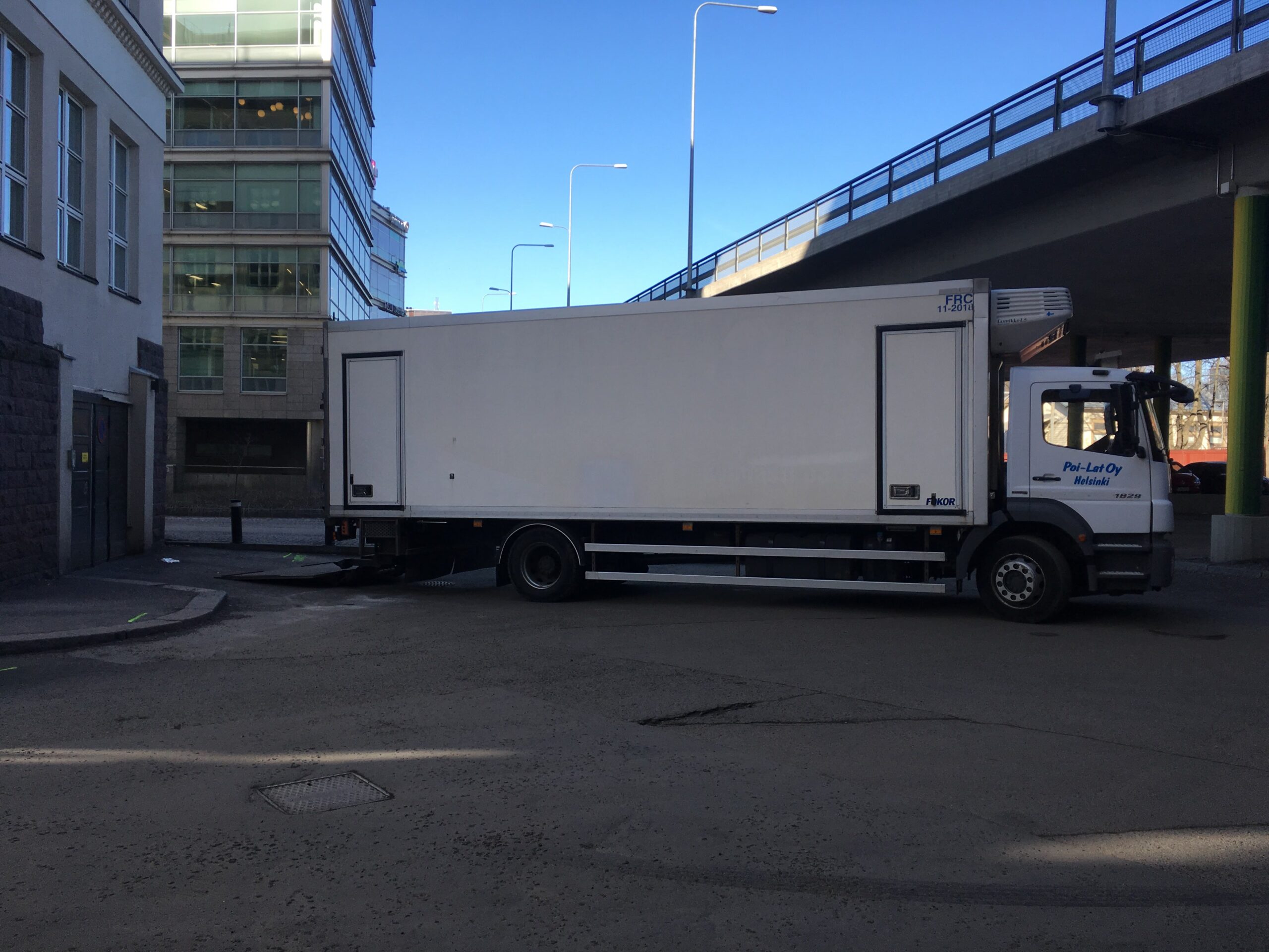 Truck backed up to a loading dock