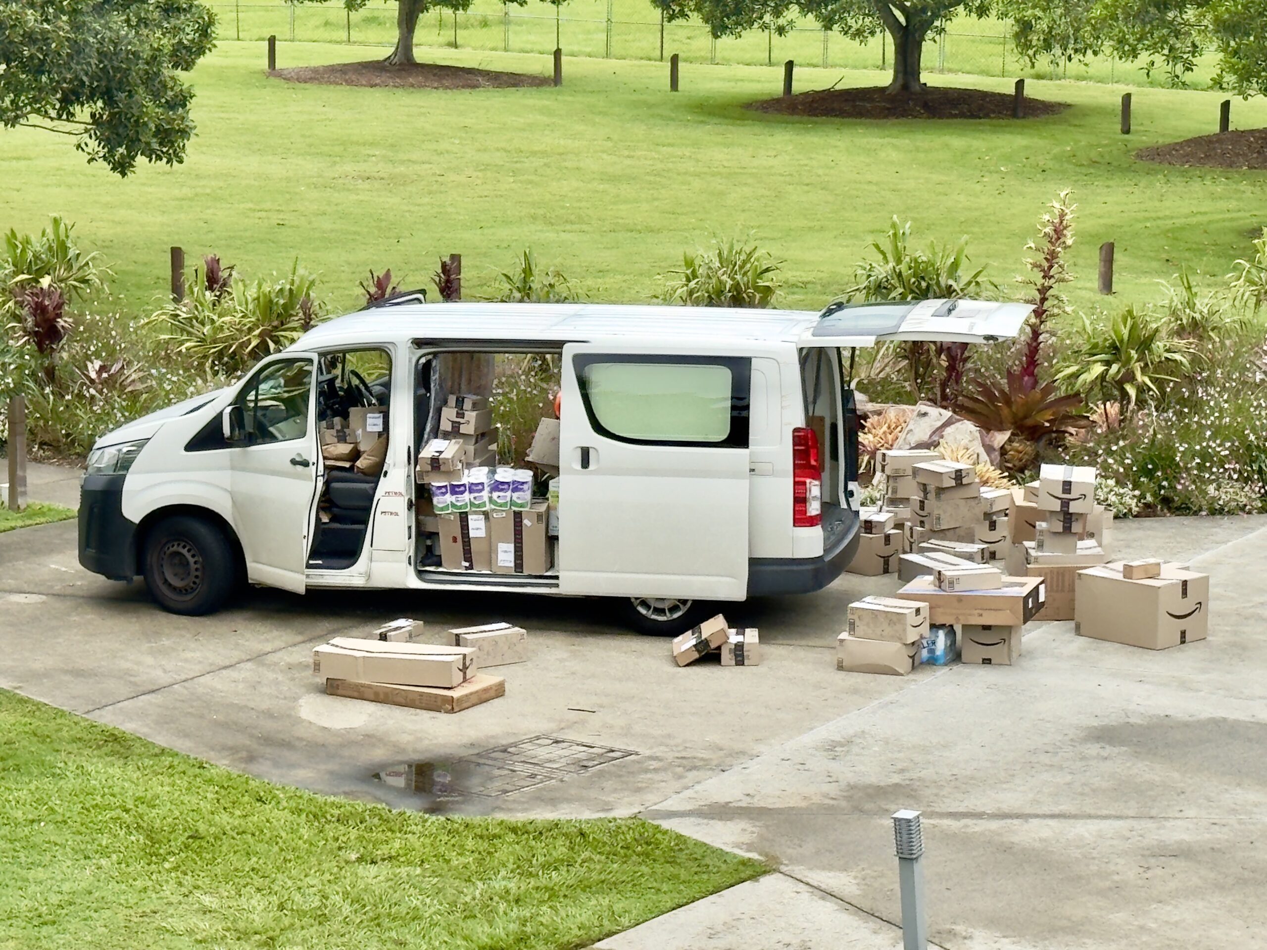 Parcel delivery van loaded for dispatch