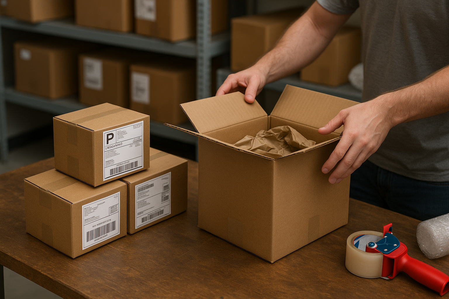Several boxes being consolidated into one shipment to lower shipping cost