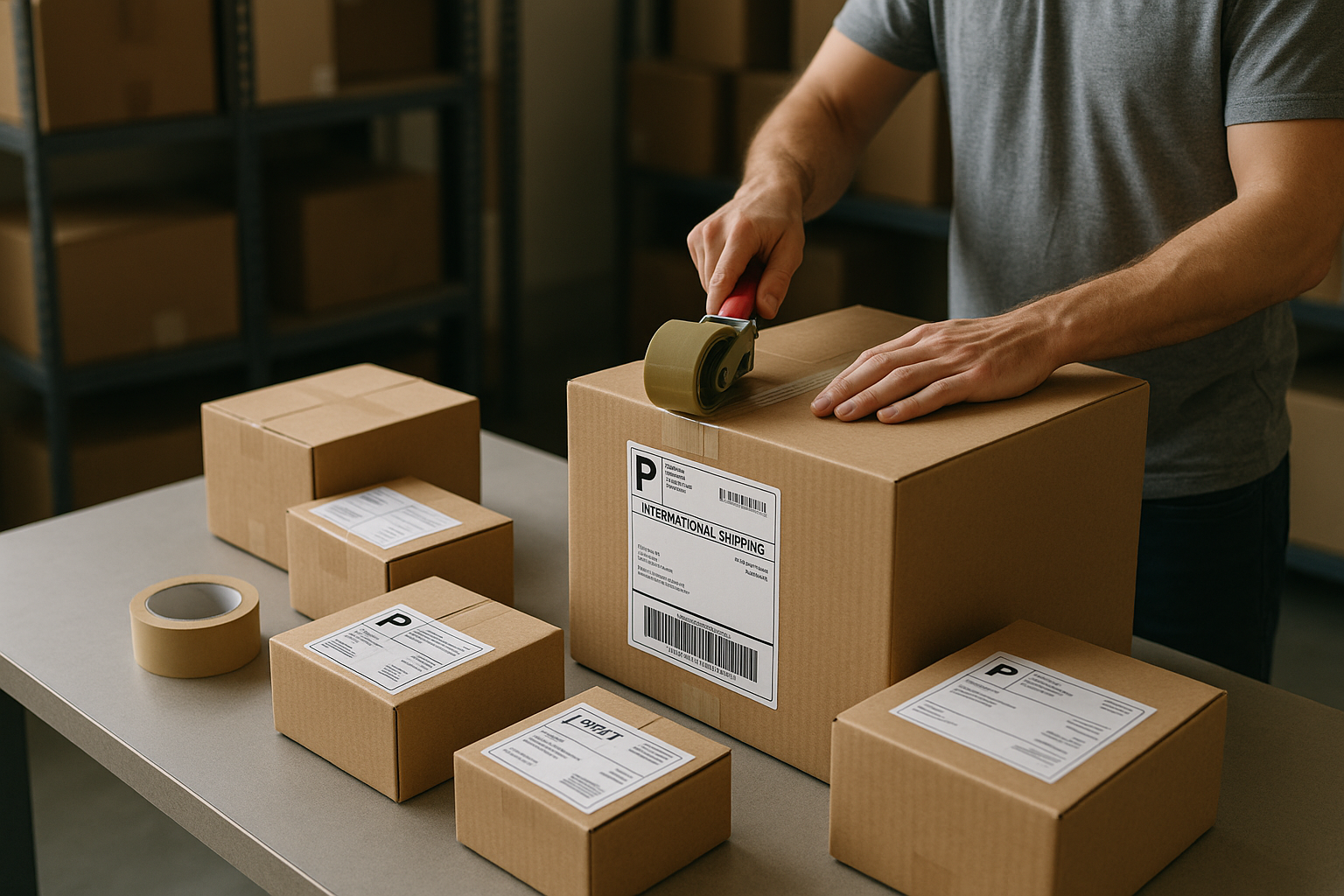 Several parcels being consolidated into one shipment for international delivery