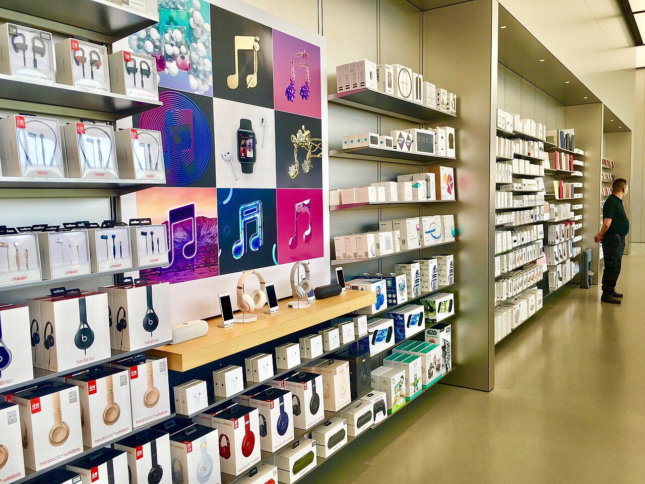 Phone accessories area inside a branded retail store