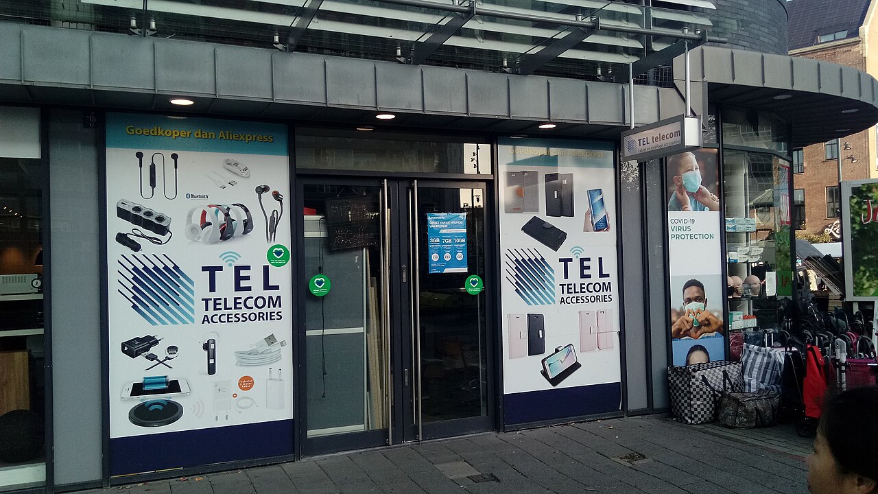 Telecom accessories storefront showing real-world mobile accessory retail context