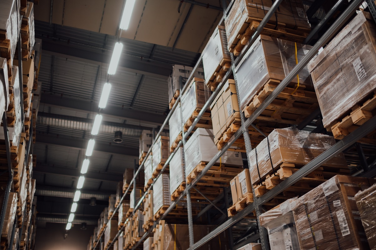 Bulk goods stacked in warehouse ready for quality inspection