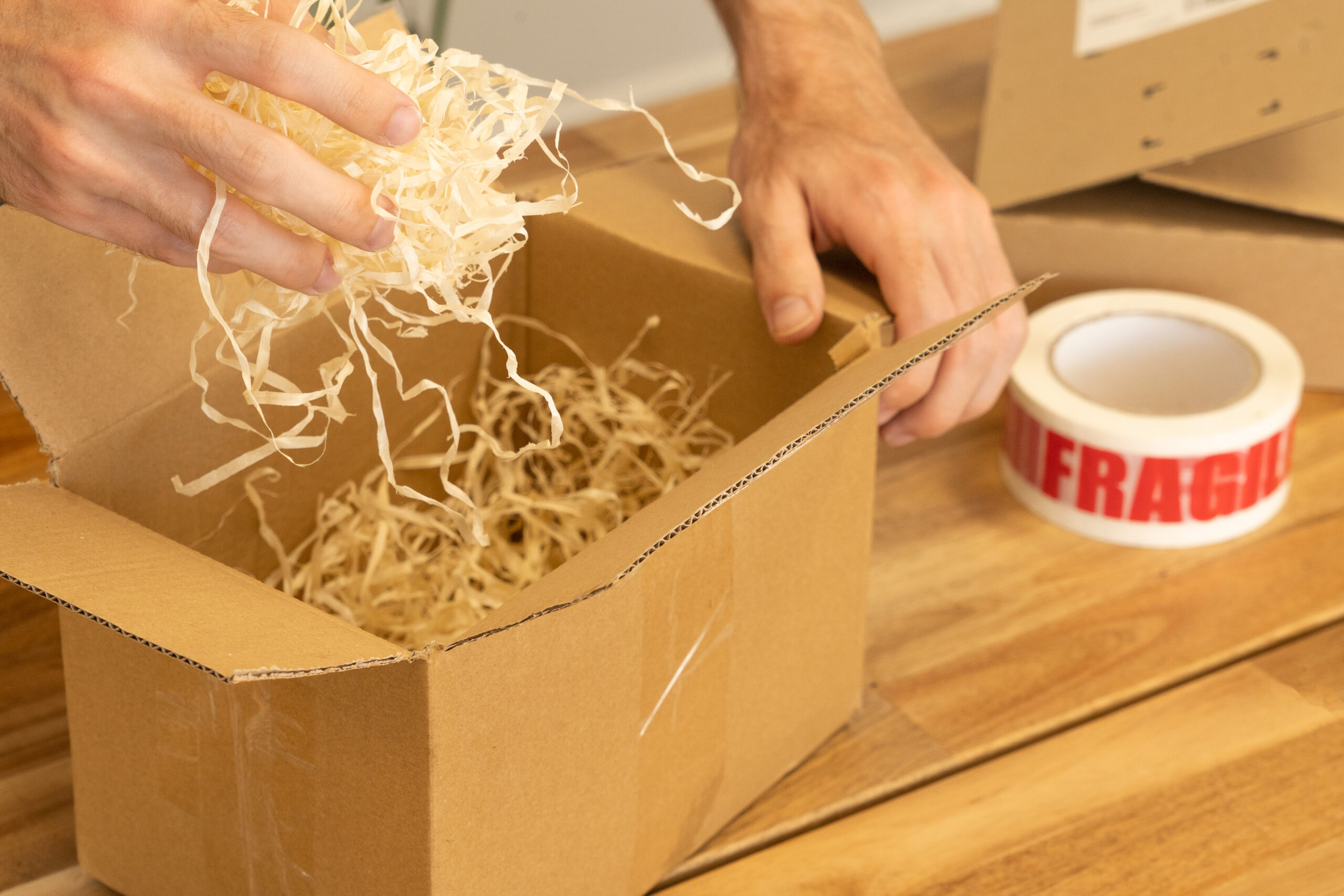 Fragile packing material in a box
