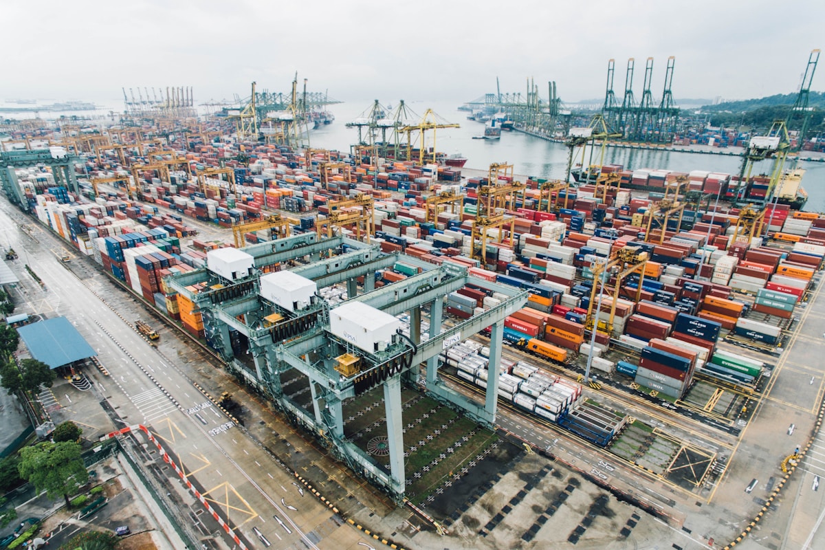 Cargo ship loaded with containers approaching an Australian port
