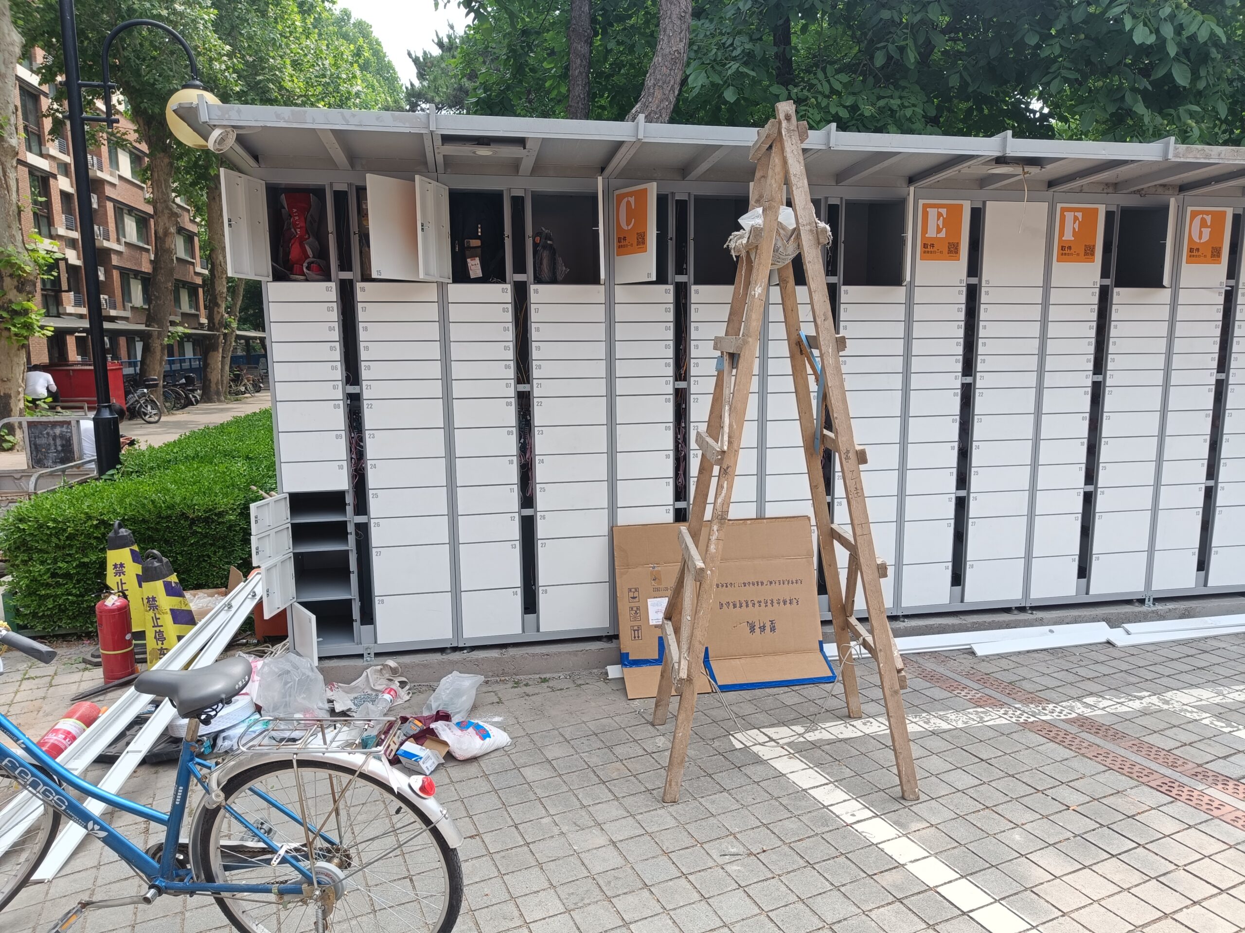Delivery lockers being installed for parcel pickup