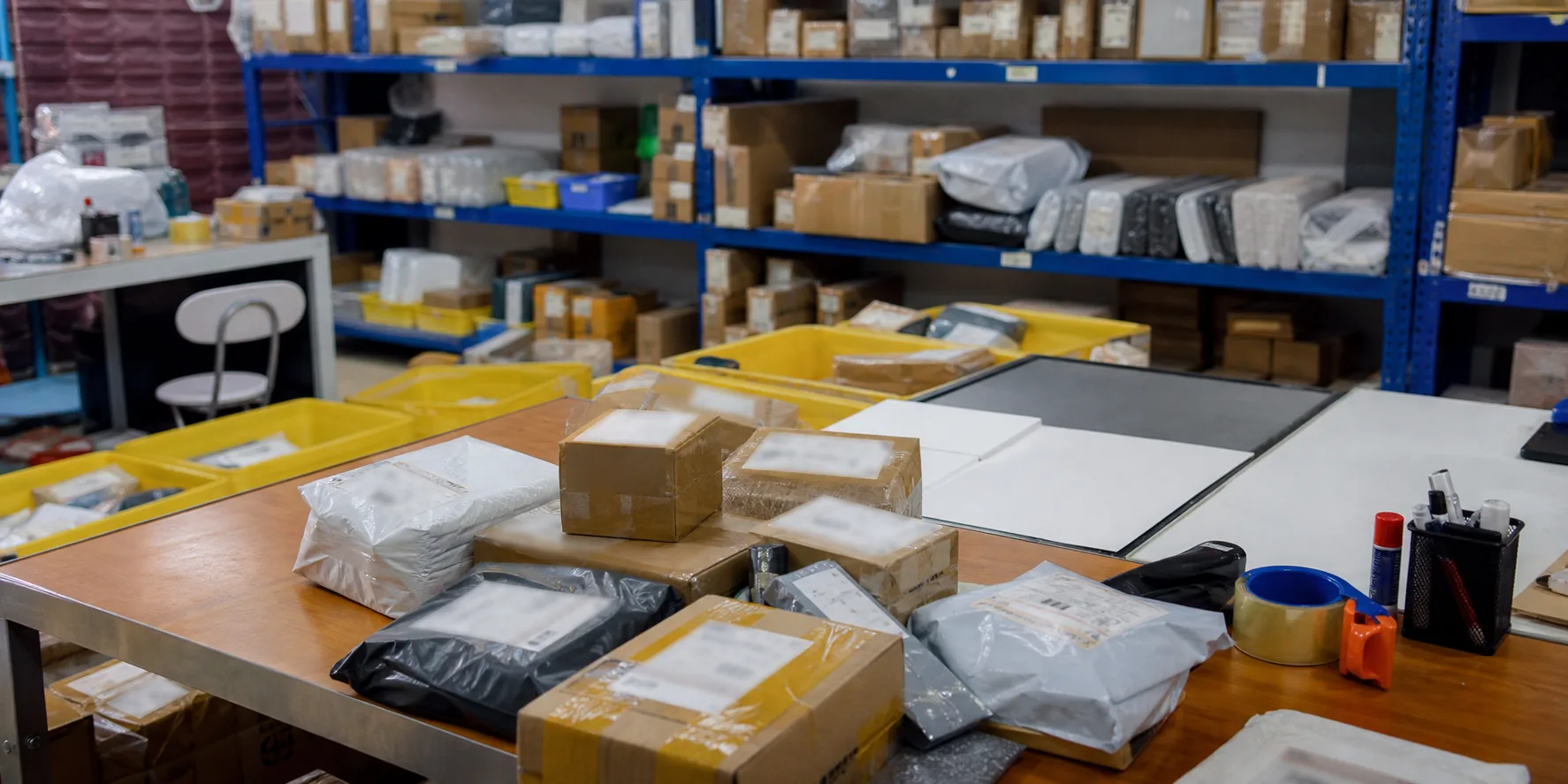 Warehouse parcels and packing area