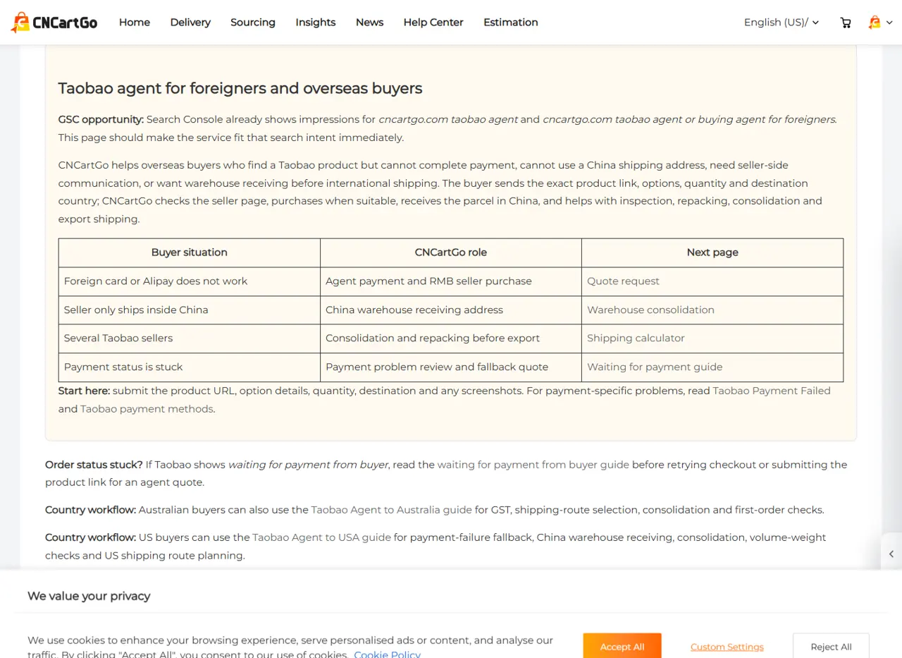 Parcel scale and volume weight estimate for taobao card declined
