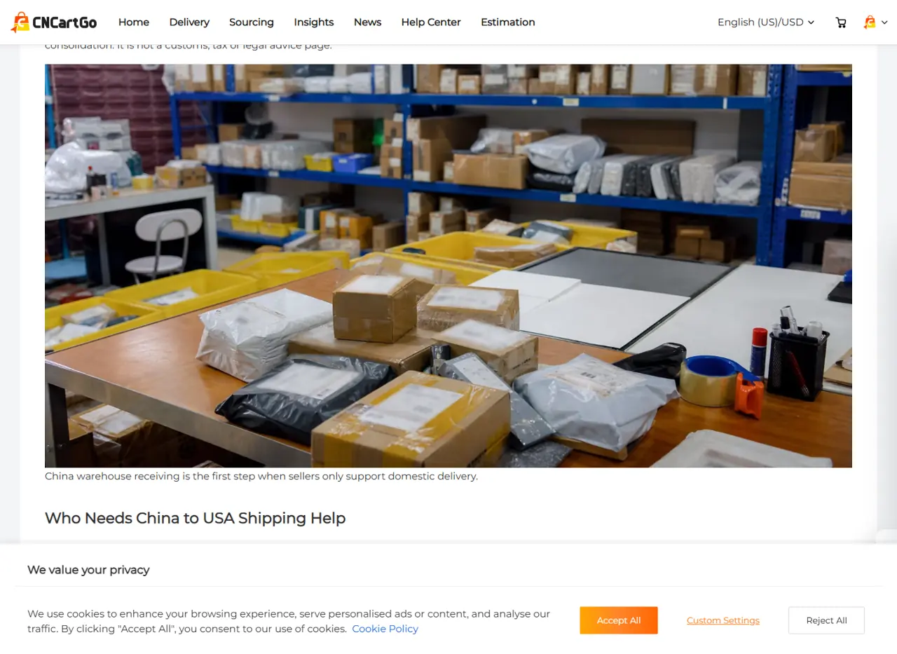 CNCartGo payment or quote checkpoint for cross-border logistics cost