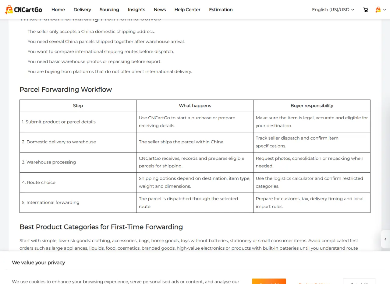 Parcel scale and volume weight estimate for cross-border logistics cost