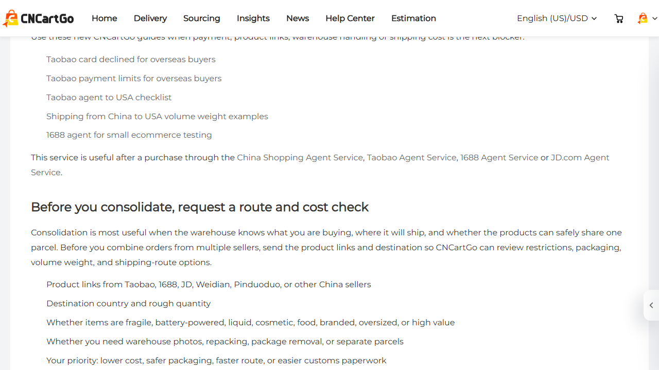 CNCartGo China warehouse receiving inspection and consolidation workflow