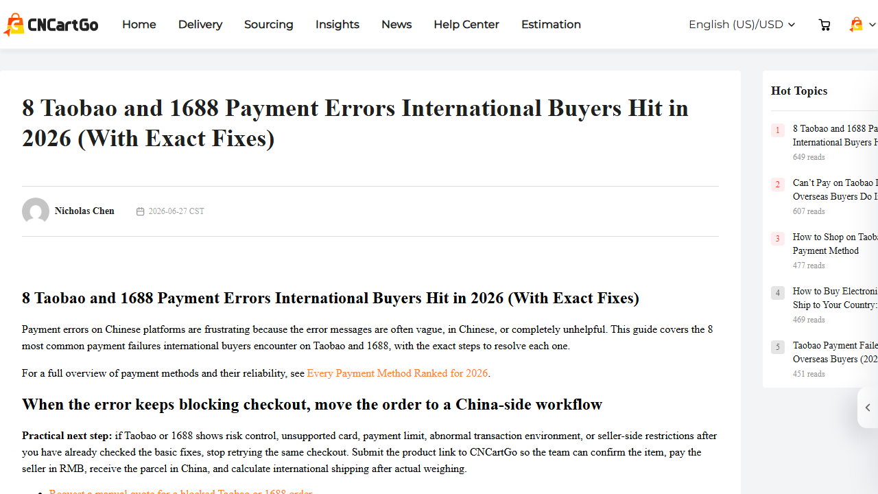 CNCartGo guide to Taobao and 1688 payment error messages for overseas buyers