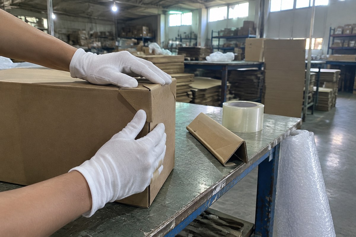Open carton lined with bubble wrap and foam for a fragile item