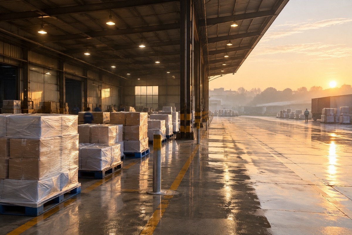 Cartons stacked on a hand trolley moving through the warehouse