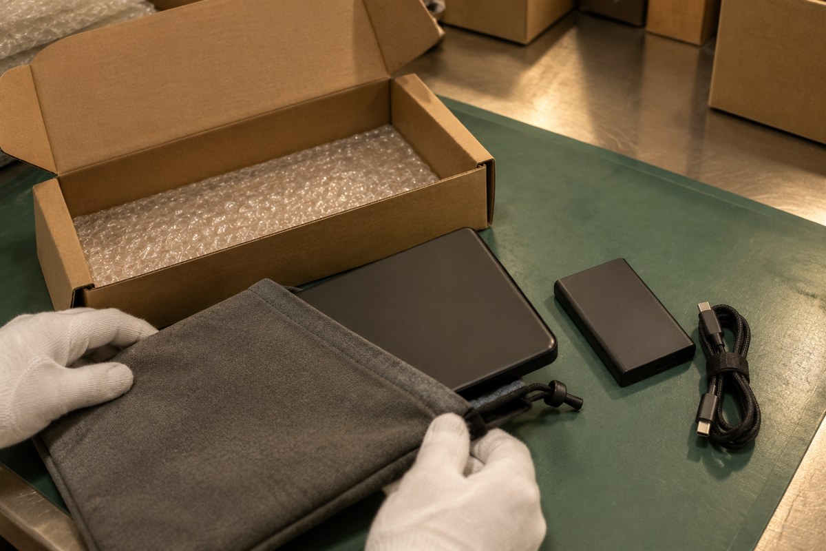 Used laptops and a hard case laid out for a condition check