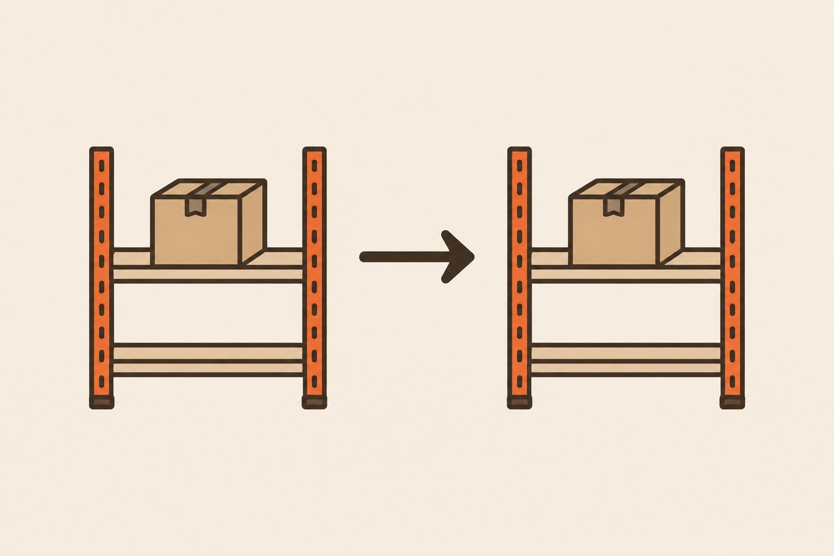Illustration of two warehouse shelves holding parcels with an arrow between them