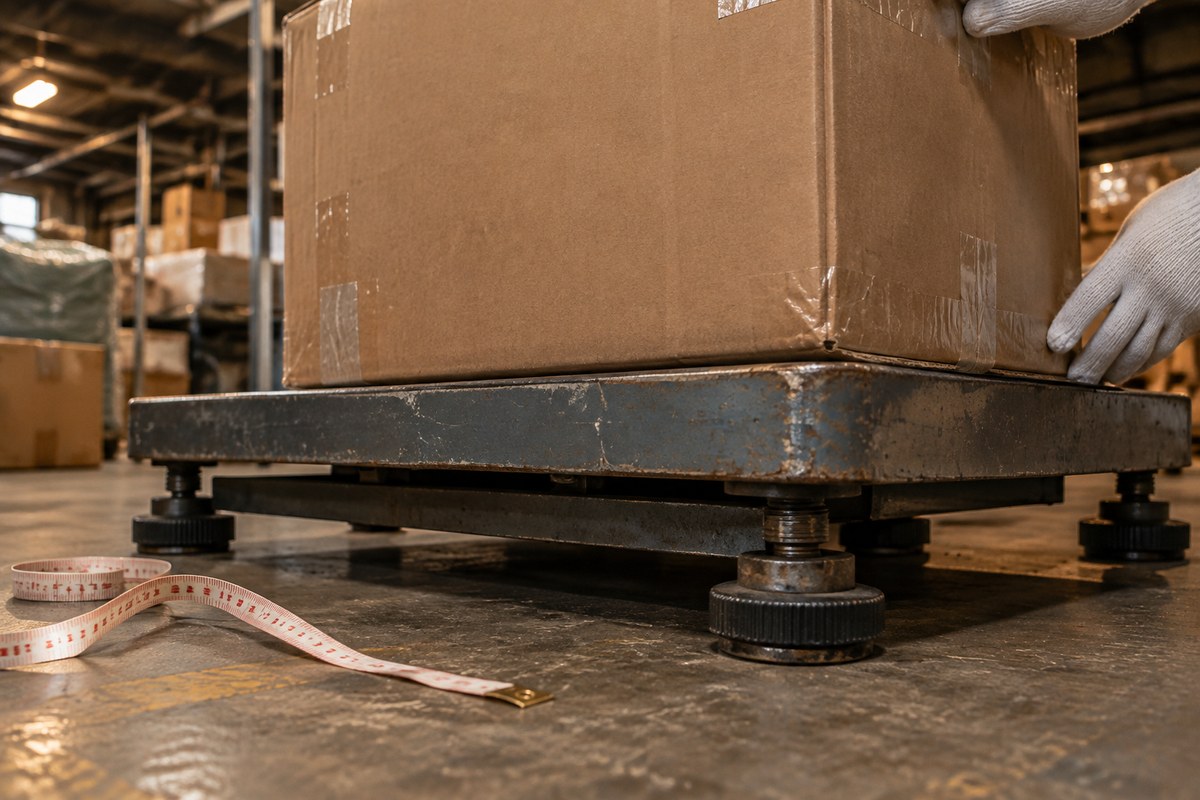 Tape measure run along a tall carton beside a smaller parcel