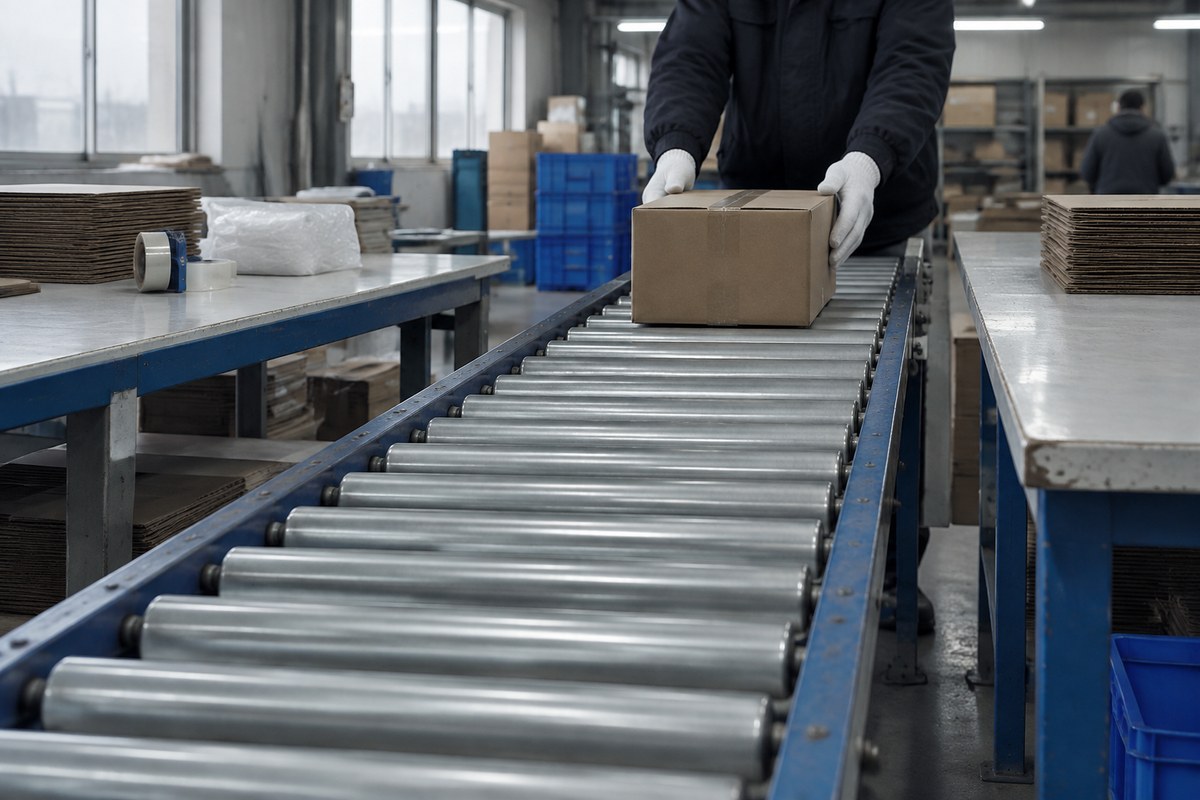 Hands wrapping a small item in protective film at the packing station