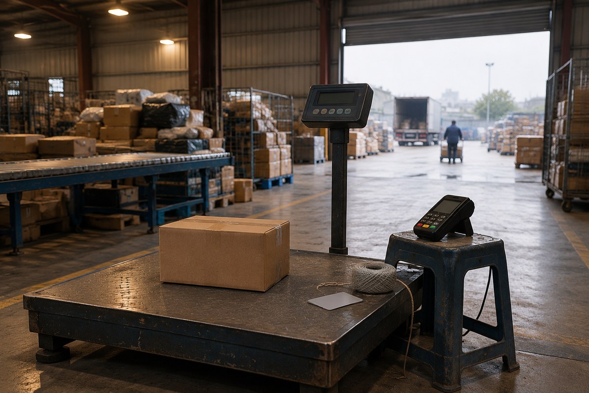 Folded jacket and mailer bags prepared for a US-bound order