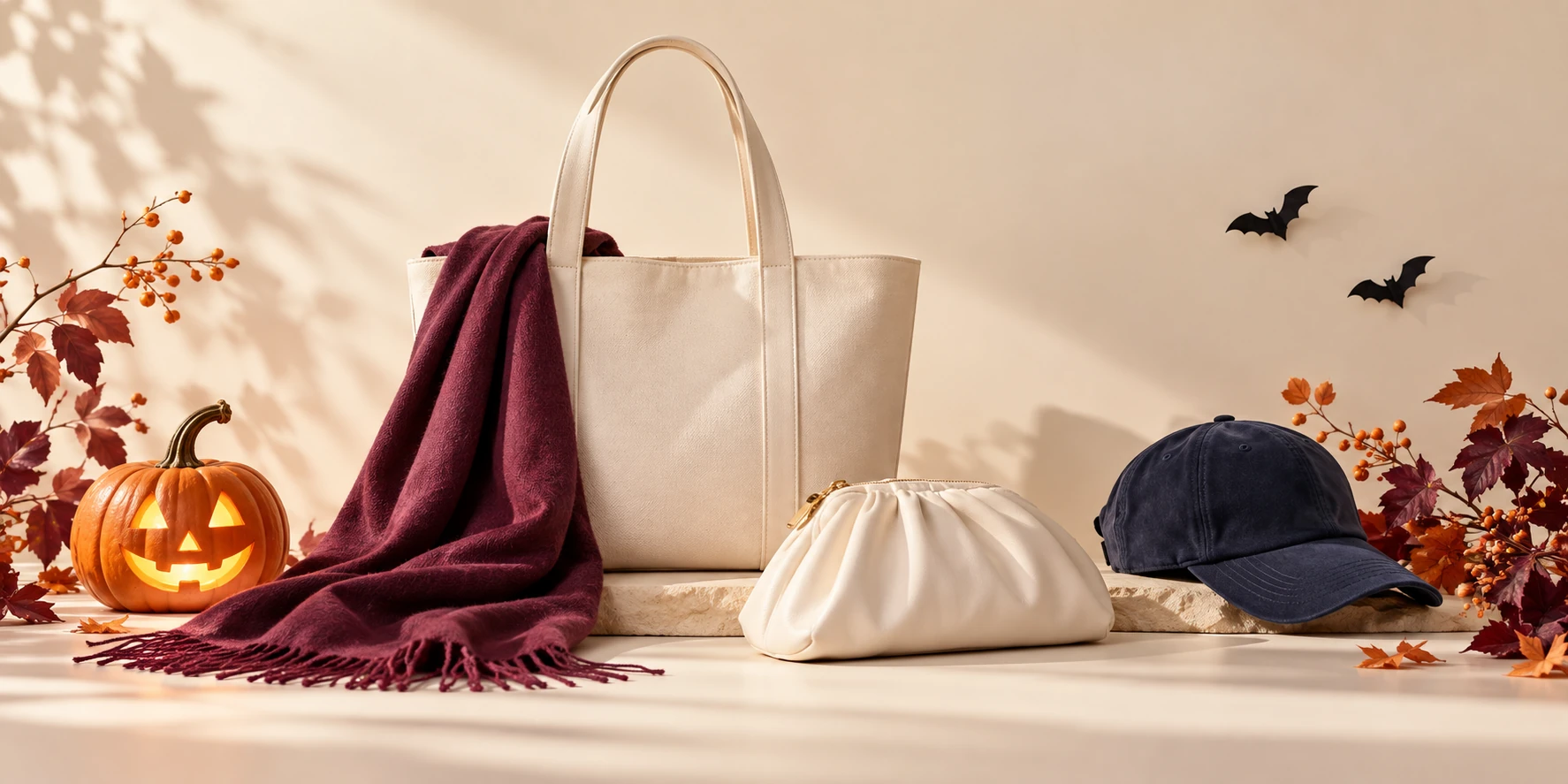 Sac, foulard et accessoires avec une citrouille d’Halloween